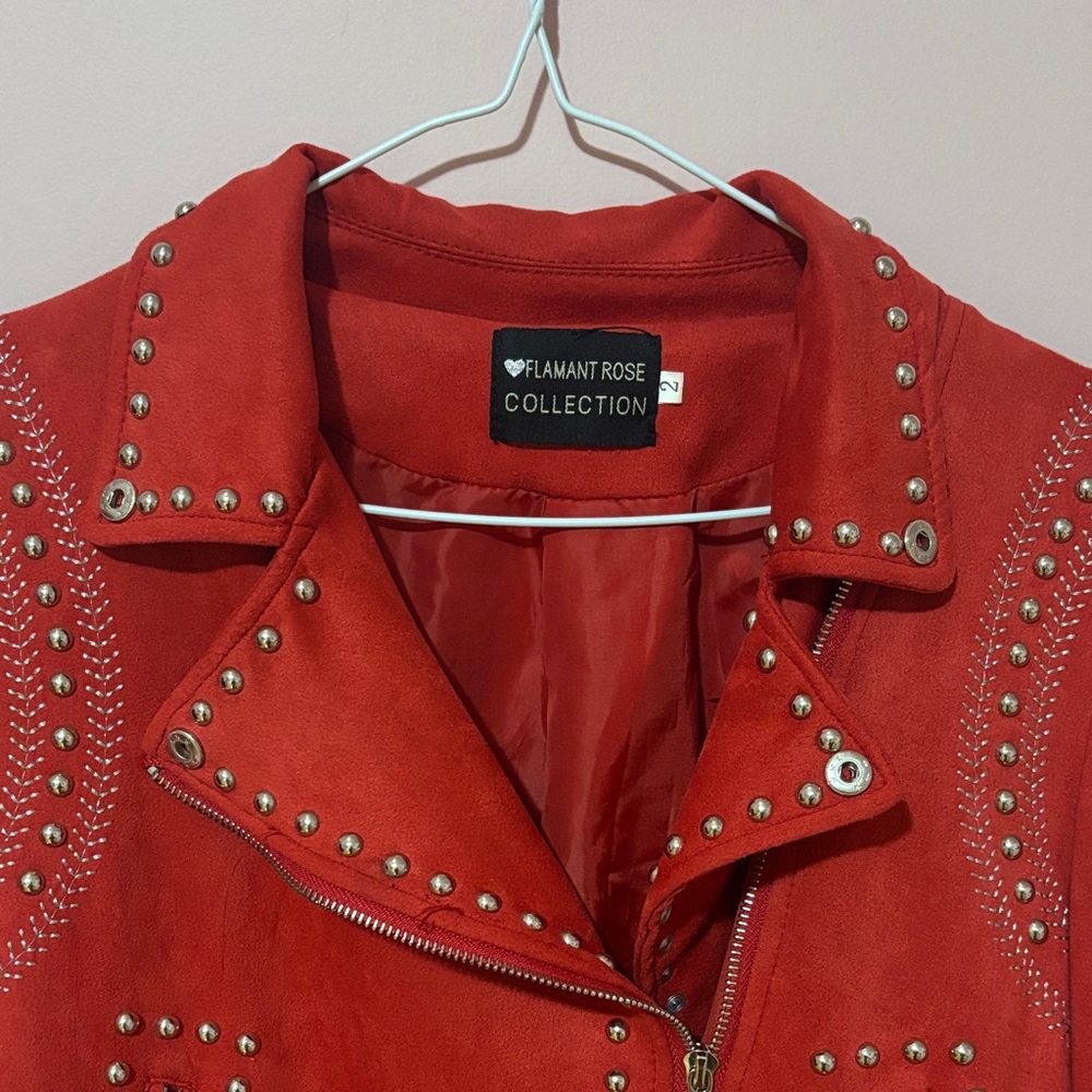 Red Studded Leather Jacket - Picture 2 of 5